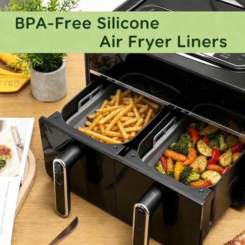 2PCS Silicone Air Fryer Liners – Reusable Foldable Baking Tray for 7.6L–9.5L Baskets