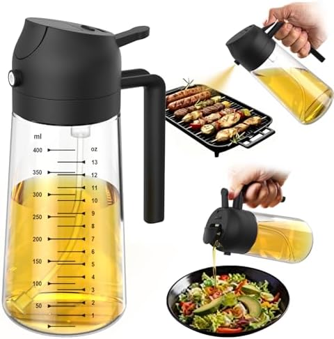 16oz Olive Oil Spray Bottle – 2-in-1 Dispenser, Black
